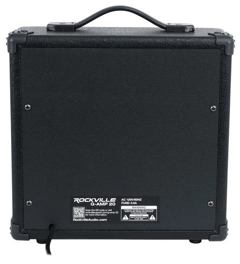 Rear view of a 20 Watt Guitar Amp Combo With Bluetooth Built In Delay Dual Guitar Inputs Clean And Overdrive Modes Six Point Five Inch Speaker EQ