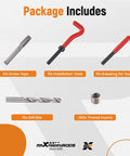 Package contents of 320 Piece Helicoil Thread Repair Kit With Metric And SAE Thread Restorer Set showing included tools and inserts.