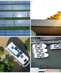 Array of solar panels on roof and boat, ideal for 30A MPPT Solar Charge Controller For 12V/24V Systems With LCD Display