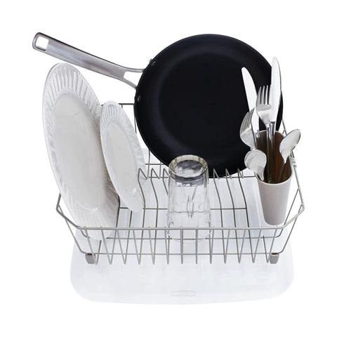 Disinfectant Dish Drainer Small White For Kitchen Countertop Compact Dish Drying Rack Keeps Counters Tidy And Germ Free Portable