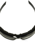 Converter Safety Glasses With Black Frame And Smoke Anti Fog Lens, shown from above displaying black frame and foam padding detail.