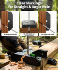 Multi Angle Cable Railing Drill Guide Jig With Built In Bubble Level For Deck Posts And Stair Railings showing 30°, 45°, 90° angle guides.