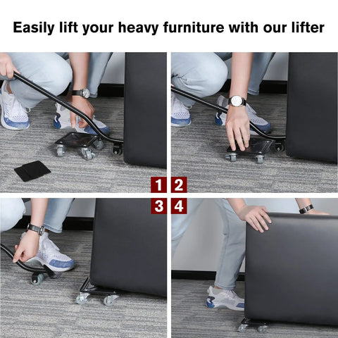 Heavy Furniture Lifter Kit With Four Height Adjustable Jacks And 1000 Lbs Capacity in use lifting a sofa for easy movement