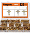 Nine Size M4 Wood Screws Set For Woodworking And Furniture Repairs 325 Piece Zinc Plated Self Tapping Phillips Flat Head Screws Kit