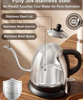 Gooseneck Electric Kettle 1L Stainless Steel Pour Over Teapot For Coffee And Tea BPA Free Fast Heating Auto Shut Off Boil Dry Protection