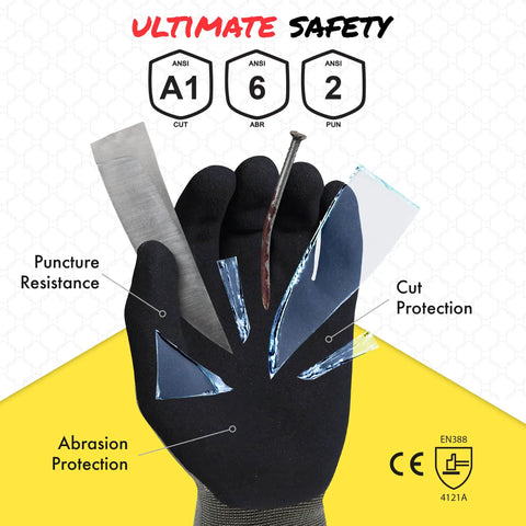 Lightweight Graphene Cut Resistant Work Gloves ANSI A1 For Gardening, DIY, Mechanical And General Handling, protective features