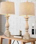 27 Inch Farmhouse Black Table Lamp Set Of Two With USB A And USB C Ports For Bedroom And Living Room, showing dimmable control