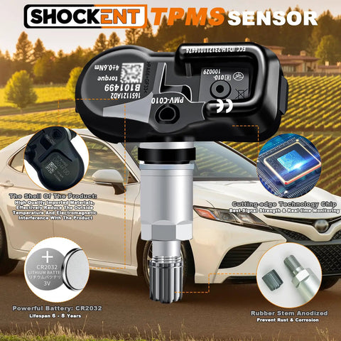 Toyota PMV-C010 315MHz TPMS Sensor Upgrade Plug-and-Play Fits Camry 2012-2019, Corolla 2014-2019, Prius 2016-2019, RAV4 2016-2018 And Lexus ES GS GX IS LS NX RC 2013-2021 OE 42607-06020 black TPMS sensor with valve stem