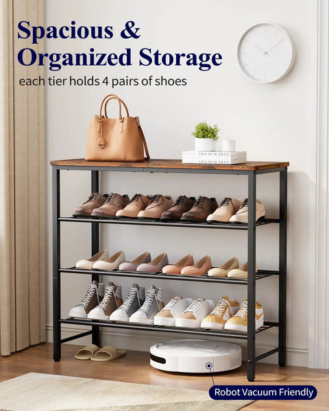 Super Slim Four Tier Shoe Rack For Closet Saves Major Floor Space And Stays Slick Brown, Footwear Organizer Holds All Of Your Kicks Easily While Featuring A Spacious Top Shelf For Storage Gear, Making This A No Sweat Home Organization Win For Sure