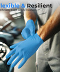 500 Count Hardcore Nitrile Vinyl Disposable Gloves featuring a reliable textured grip, being worn in automotive detailing.