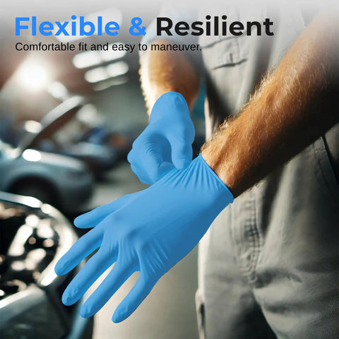 500 Count Hardcore Nitrile Vinyl Disposable Gloves featuring a reliable textured grip, being worn in automotive detailing.
