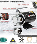 Portable 115V 1/10HP Water Transfer Pump Kit with 6 Ft Suction Hose, 330 GPH, showing copper motor and components.