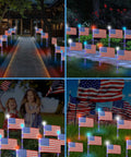 Six Pack 30 LED Solar Patriotic Pathway Lights With 6 US Flags And Flag Stakes Bright Red White And Blue Outdoor Yard Decor For Fourth Of July Memorial Day Lawn Garden