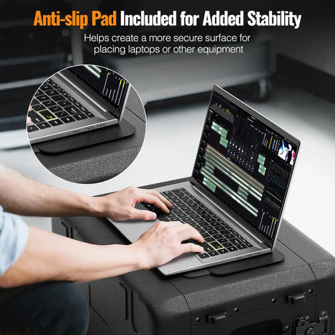 Laptop on 4U Shallow 19 Inch Rackmount Case With Detachable Front And Back Covers Built Tough For Wireless Mics IEMs Amps