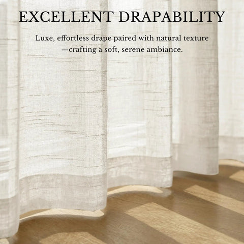 Semi Sheer Linen Burlap Curtains For Living Room And Bedroom, Light Filtering Grommet Window Treatments In Natural Linen Blend, Airy And Elegant With Cozy Vibe, W52 X L96, Two Panels
