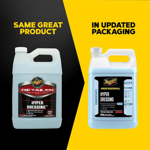Hyper Dressing Dilutable Up To Four To One For High Gloss Or Satin Finish On Exterior And Interior Trim Plastic Rubber Vinyl Of Your Car One Gallon 128 Fl Oz Non Painted Surfaces Shine Like New Great For Plastic Trim Guards Bumpers Interior Panels And, 1 gal bottle in updated packaging