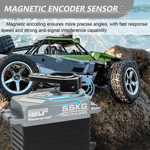 55KG Brushless Servo With Full Metal Build And Magnetic Encoder For Precise Motion displayed with RC car