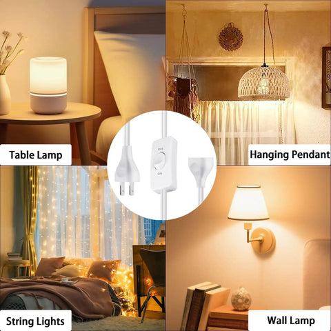 Indoor Six Foot Extension Cord With Built In On Off Switch, used with table lamps, hanging pendants, string lights, and wall lamps