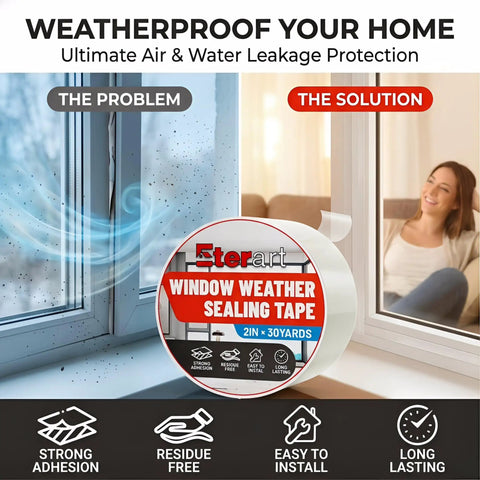 Heavy Duty Weatherproof Seal Tape 2 Inch By 30 Yards Blocks Drafts And Rain Leaks With Waterproof Adhesive No Residue Weather Stripping