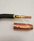 Heavy Duty 15 Foot 180 Amp Mig Welding Gun With Five Pin Connector Fits Titanium Unlimited 200 And Mig 140 170 For Smooth Wire Feeding Ready To Go, with copper nozzle and black cable.