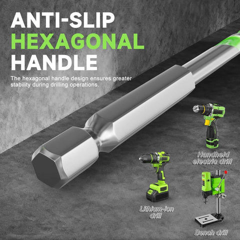 Angled side view of five-piece 3/16-inch masonry drill bit set with carbide tips and hex shank for concrete