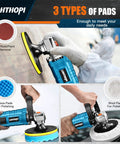 Beast 1600W Rotary Buffer Polisher For Cars And Boats with 3 pad types for waxing and sanding