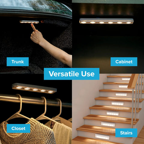 Ultra Thin Wireless Under Cabinet Lights 8.5 Inch Long Battery Powered LED Bar With Stick On Mounting No Drill Easy Install 65 Lumen Warm White Tap On Tap Off Timer Included For Kitchen Closet Pantry