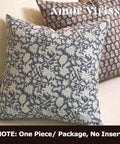 Floral Throw Pillow Cover 18x18 Inch Organic Cotton Dusty Blue One Sided Decorative Cushion Cover For Sofa Couch Living Room Farmhouse Neutral Decor Cozy Vibe No Insert, front view