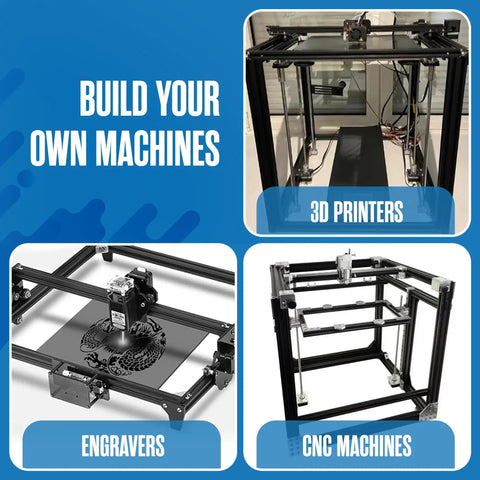 Aluminum Extrusion T Slot Rail 20x20mm 1220mm Kit For 3D Printer CNC Framing And DIY Projects 2020 Extruded Aluminum Channel For Frames Cabinets Furniture Racks And Track Systems Workhorse shown in CNC and 3D printer frames.