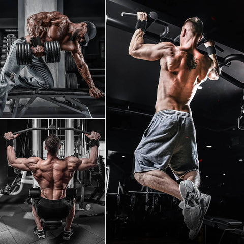 Weight Lifting Hooks For Deadlifts And Pull Ups, 600 Lb Capacity, 8mm Neoprene Wrist Wraps used by men during workouts