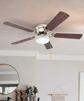 52 Inch Hugger Ceiling Fan With Bowl Light Kit In Brushed Nickel, Low Profile 11.5 Inch Drop, 5 Dual Finish Blades In Walnut And Chocolate