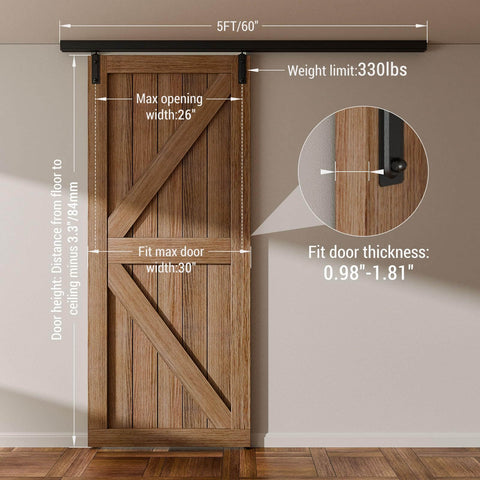 Heavy Duty 5 Foot Ceiling Mount Box Rail Barn Door Hardware Kit For Single Door No Fuss Sliding Track System Aluminum Alloy