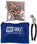 One Eighth Inch Cleco Sheet Metal Fasteners Kit With Pliers And Carry Bag, 100 Copper Clamps For Automotive Bodywork, Drill Size 30
