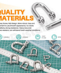 Kickass 304 Stainless Steel D Shape Shackles With Secure Screw Pin 3 8 Inch Heavy Duty Rigging Hardware shown on cutting mat.