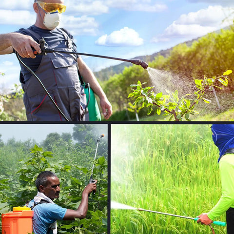 Person using 2 Pack Pump Action Backpack Sprayer Wand Replacement in garden