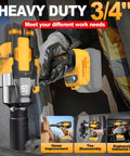 Top Tier Cordless Impact Wrench 3/4 Inch Hella Powerful 1475 Foot Pounds Raw Torque Brushless Motor in action for tire disassembly.
