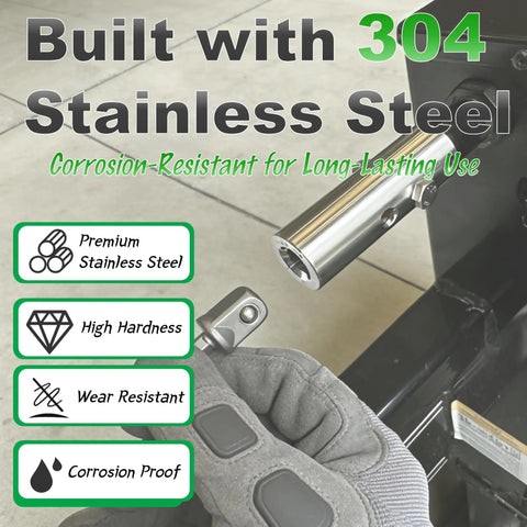 Rock Solid Stainless Steel Trailer Jack Drill Adapter For 1 Inch Drive Shaft With Rustproof Heavy Duty Build, showing corrosion-resistant material.
