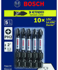 Impact Tough Phillips Number Two 2 Inch Power Bits 5 Pack Xtended Torsion Zone Hardened Core Precision Tips 10X Life Versus Standard Bits