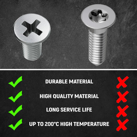 Comparison of durable stainless steel screws vs standard, featuring M6x16 design used in 8Pcs Screw Rotor Brake Disc Retaining Screws.