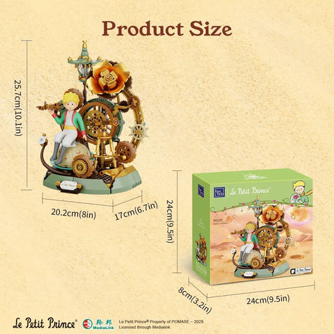 Little Prince Starry Journey Building Set Vintage Mechanical Pocket Watch Inspired Model With Gears Telescope And Golden Rose Display Toy featuring exclusive Prince figure.