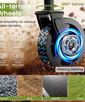 Lightweight Foldable Wagon With 360 Degree Wheels And Flexible Handle, 220 Lb Load Capacity cart wheel close-up on terrain surfaces