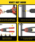 Instructions for using Dual Function Rivet Nut Gun And Blind Rivet Tool Kit For Quick, Durable Fastening in rivet nut mode