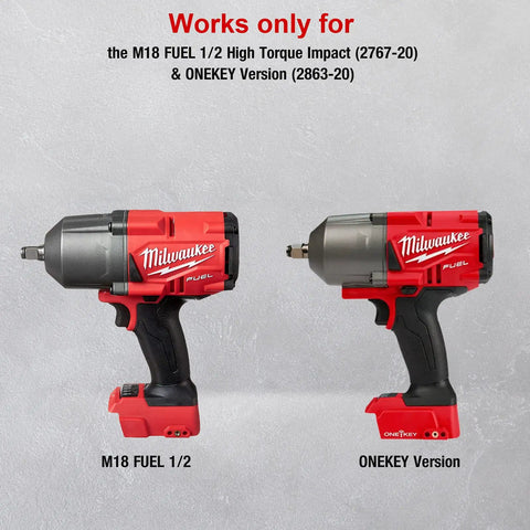 Two Milwaukee M18 FUEL High Torque Impact Wrenches, models 2767-20 and ONEKEY 2863-20, showcasing design compatibility