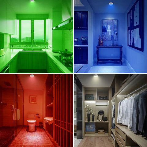 Wireless Battery Powered Ceiling Light With Remote RGB Color Changing Mood Lighting in kitchen, hallway, bathroom, and closet