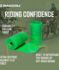 Puncture Proof Fat Tire Liners, Set of 2, green rolled liners for flat tire protection on bikes, shown on textured background.