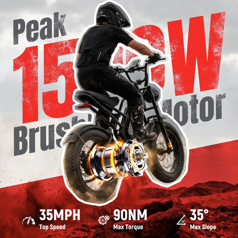 Rider on all terrain electric fat tire dirt bike for adults and teens with 35 MPH top speed 1500W peak motor on dirt track