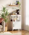 Slick Rolling Microwave Cart With Boss Level Storage Built Onto A Rock Solid Rubberwood Base, Crisp White Kitchen Island Station with coffee setup.