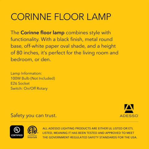 Arc Floor Lamp With 80 Inch Reach, Black Base, Oval Off White Paper Shade, Dope Overhead Lighting For Living Room