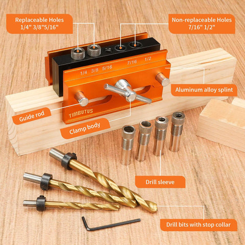 Self Centering Doweling Jig Kit For Precise Woodworking Adjustable Width Dowel Jig With 3 Drill Bit Sizes And 6 Bushings Biscuit Joiner Set Compatible Pro Grade Aluminum Alloy Construction With Laser Engraved Scales For On Point Holes on wood