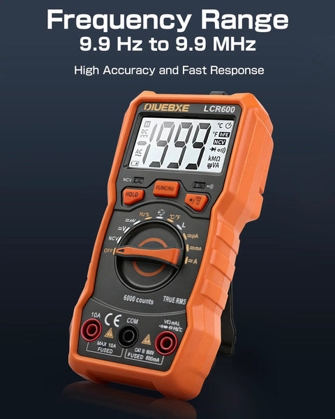 6000-Count Auto-Ranging LCR Meter Multimeter With Inductance Capacitance And Resistance Testing, orange with display and buttons